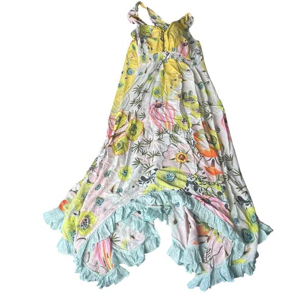 BY ANTHROPOLOGIE Medium Midi Dress Tiered Yellow Modal Ruffle Tie - Picture 3 of 9